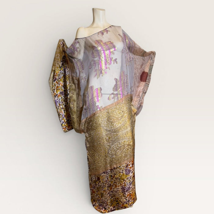Claudia, reworked reversible vintage silk Kaftan with side leg slip