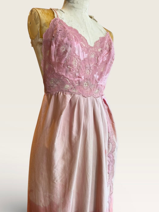 Smart, 40s hand dyed pink and terracotta ombré silk and lace petal dress