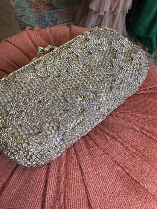 Badia, Y2K crystal floral silver filigree clutch