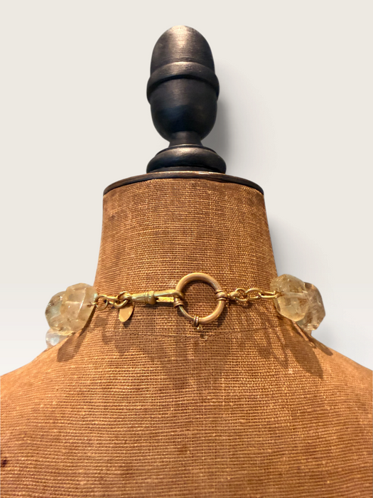 Jasmir, reworked lemon Quartz raw cut gems set with a  Victorian gold plated pendant