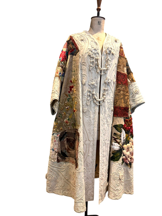 Traina, reworked Museum worthy Victorian, patchwork coat with original gold buttons