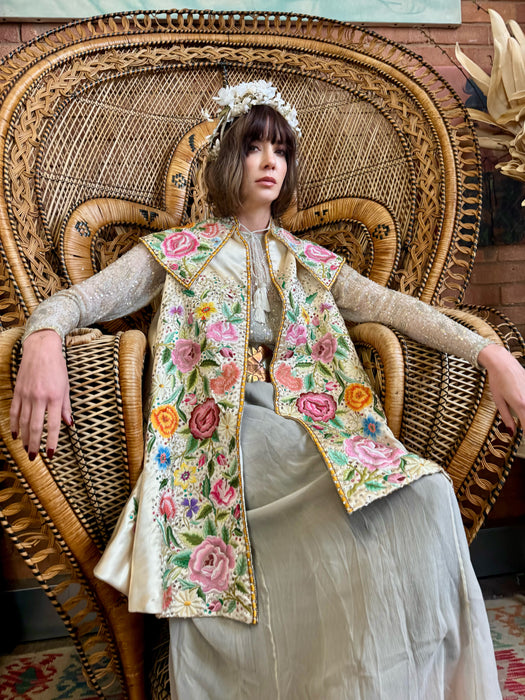 Sabrina, 30s silk floral embroidered and sequins cape