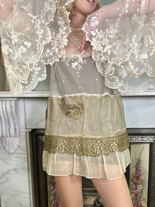 Dorian, cream and gold lace dress