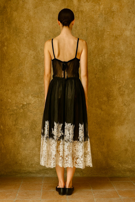 Florian, reworked 30s black silk net and white lace dress