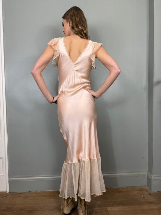 Aura, 30s light pink silk, lace and net frill dress