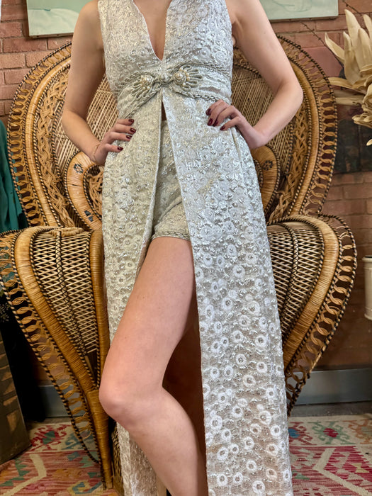 Haley, 60s Silver brocade shorts and dress
