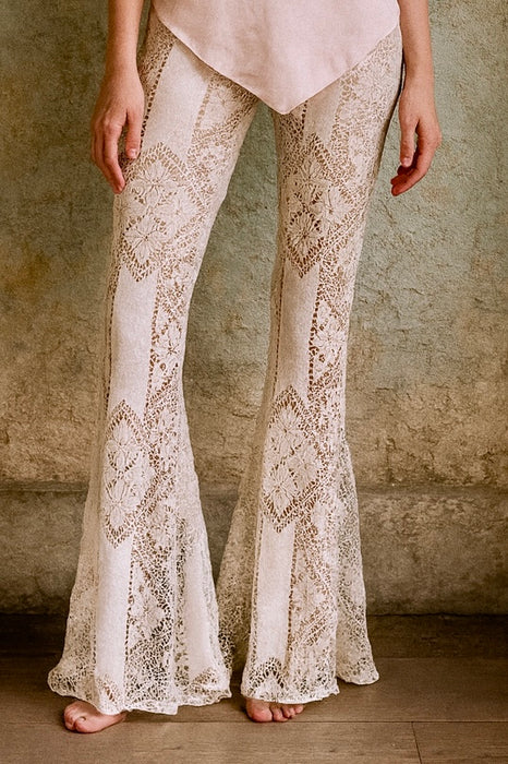 Monique, reworked 40s cream crochet flair trousers