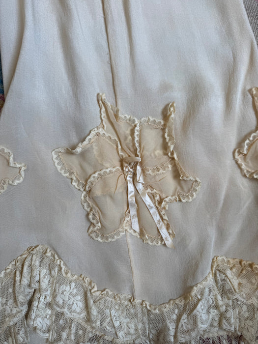 Sally, reworked 20s Pongee floral jumpsuit with lace silk