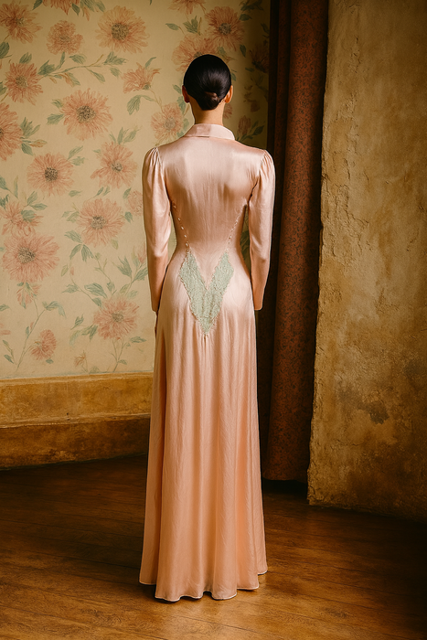 Arianna, 20s silk and lace buttoned long sleeve coat