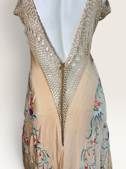 Bailey, reworked bias cut floral embroidered piano shawl dress