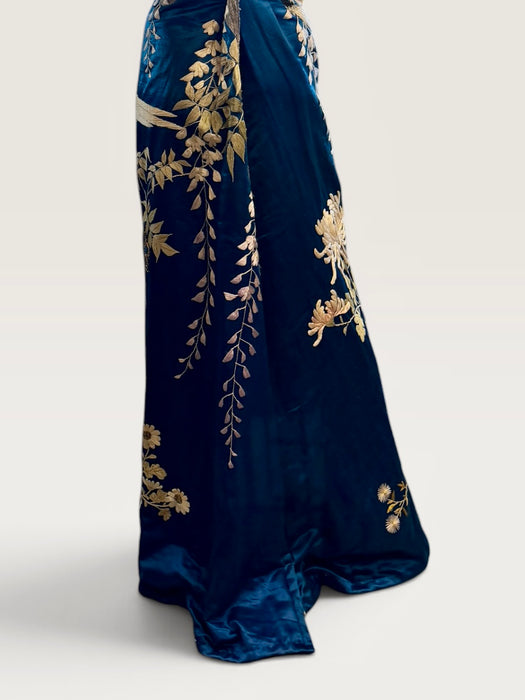Raner, reworked 1930s cobalt blue silk embroidered bustier dress