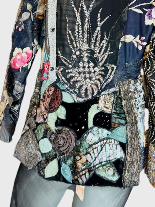 Eros, reworked patchwork and beaded 70s single breasted blazer
