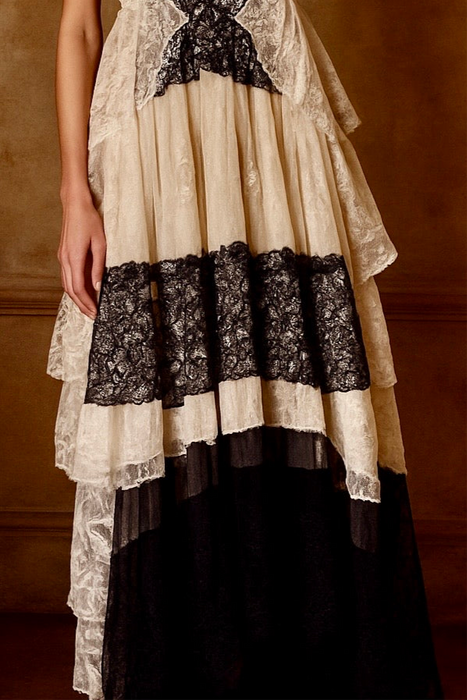 Abigail, reworked antique lace and chiffon tiered dress