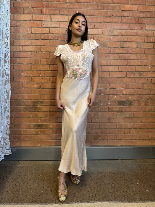 Dena, 20s silk lace and floral bias cut dress