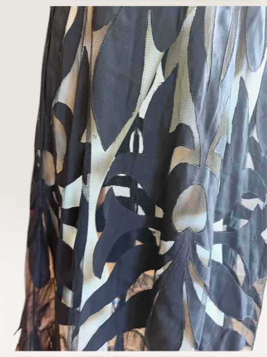Oriel, 30s black net silk cut out frill dress