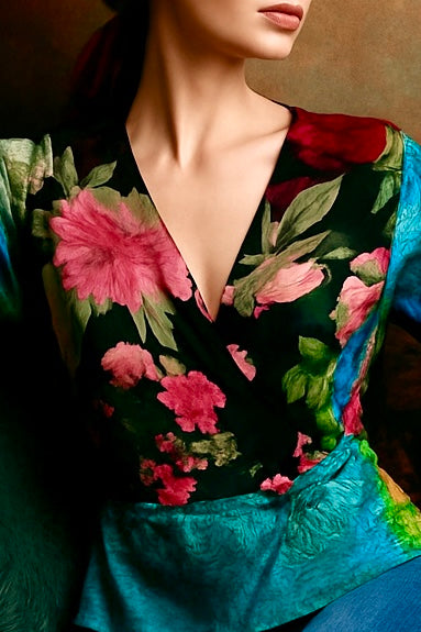 Thalia, reworked patchwork vintage blouse with angel sleeves