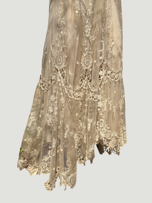 Daisy, 20s black and gold floral sequins and Victorian ecru lace dress