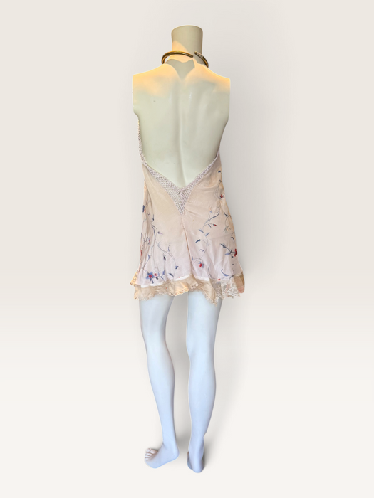 Plato, reworked short piano shawl embroidered dress with brass chocker