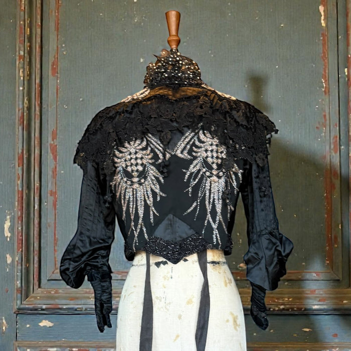 Raine, embellished Victorian silk and beaded silk black jacket