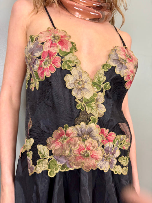 Sarita, reworked floral and Victorian silk frill skirt dress