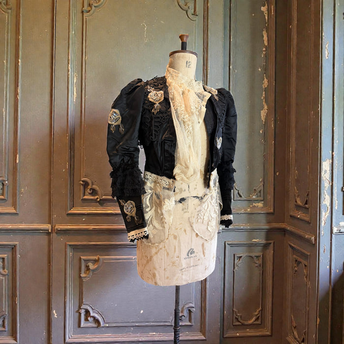 Jolene, embellished Victorian silk and lace button sleeve jacket