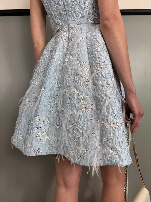 Oscar de la Renta, beaded feather pale blue dress