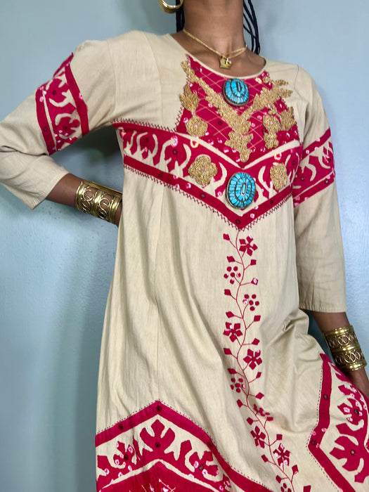 Kasia, 70s cotton beaded dress