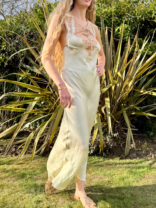 Sofia, 20s pale green silk and lace bias cut dress