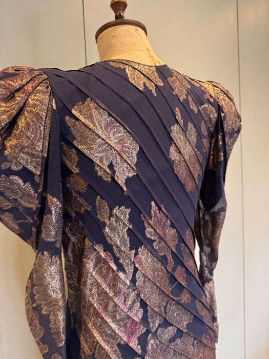 Farleigh, 30s couture silk damask mutton sleeve bias cut dress