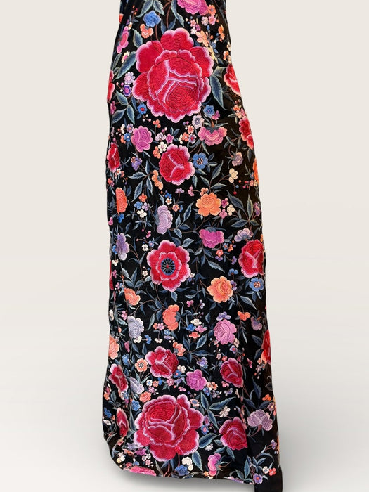 Birdie, reworked 40s embroidered piano shawl bias cut fringed dress