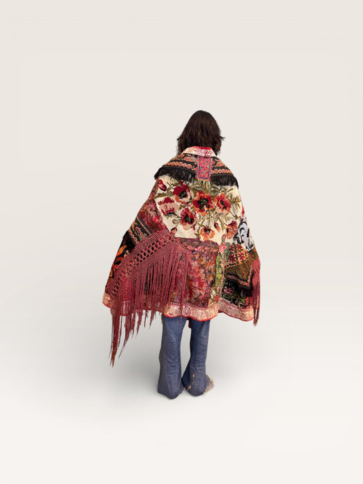 Fray, reworked Kashmiri embroidered and beaded cape