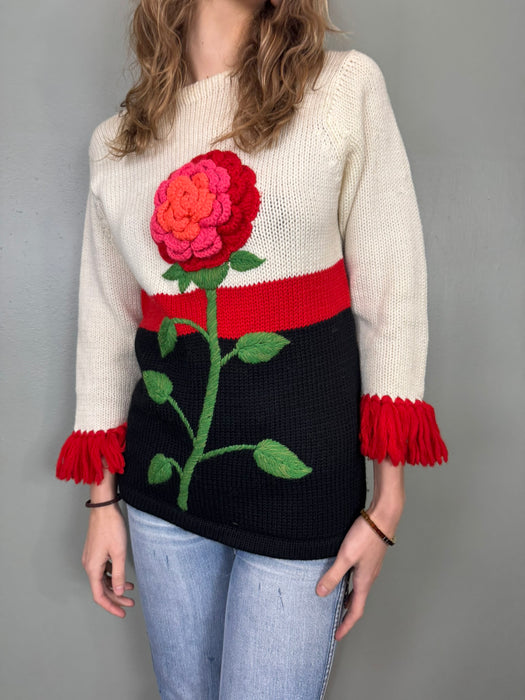 Marnie, 70s floral wool hand knit sweater