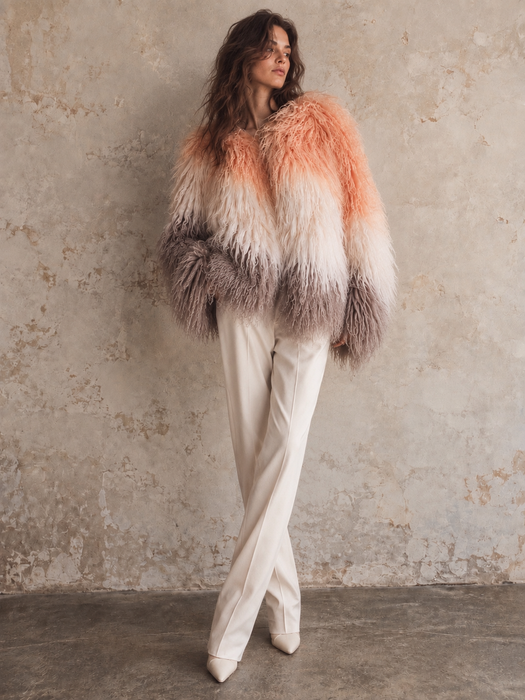 Magda, vintage Mongolian fur tri colour jacket
