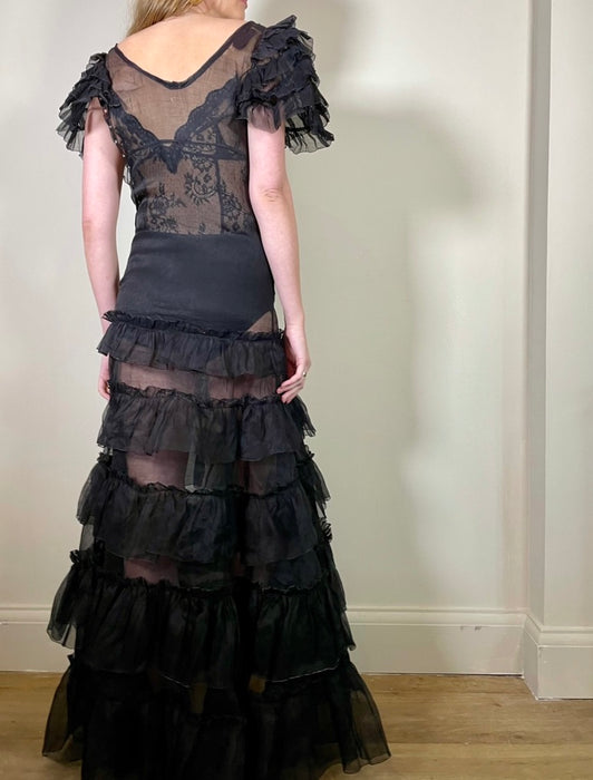 Zelda, 30s organza black tiered dress