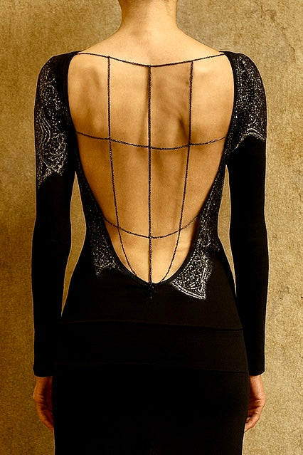 Buddhist Punk, 90s jersey beaded asymmetrical dress One Vintage Buddhist Punk, 90s jersey beaded asymmetrical dress One Vintage