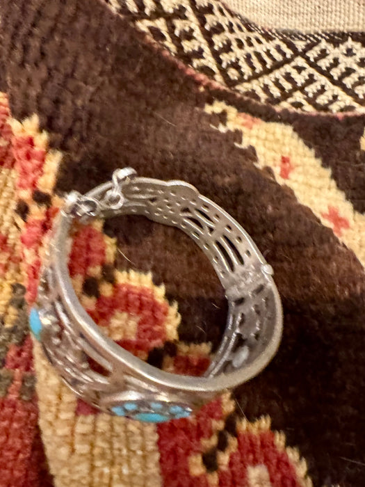 Julia, antique Native American silver turquoise cage etched cuff