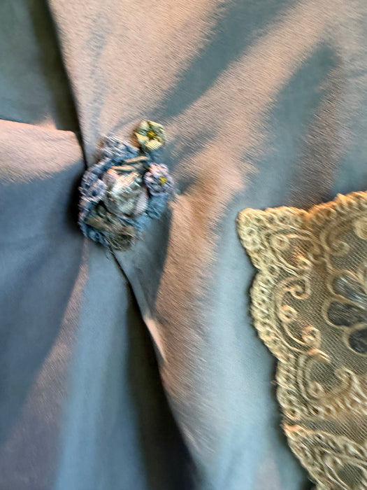 Adina, 30s, hand dyed pale blue silk and lace jacket