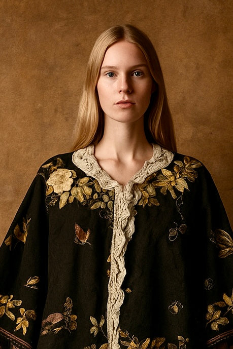 Madeline, 19th C embroidered cape with lace collar