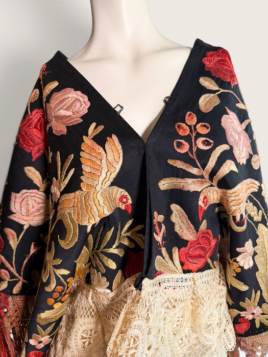 Jenx, reworked Hungarian 1930s fringed embroidered jacket
