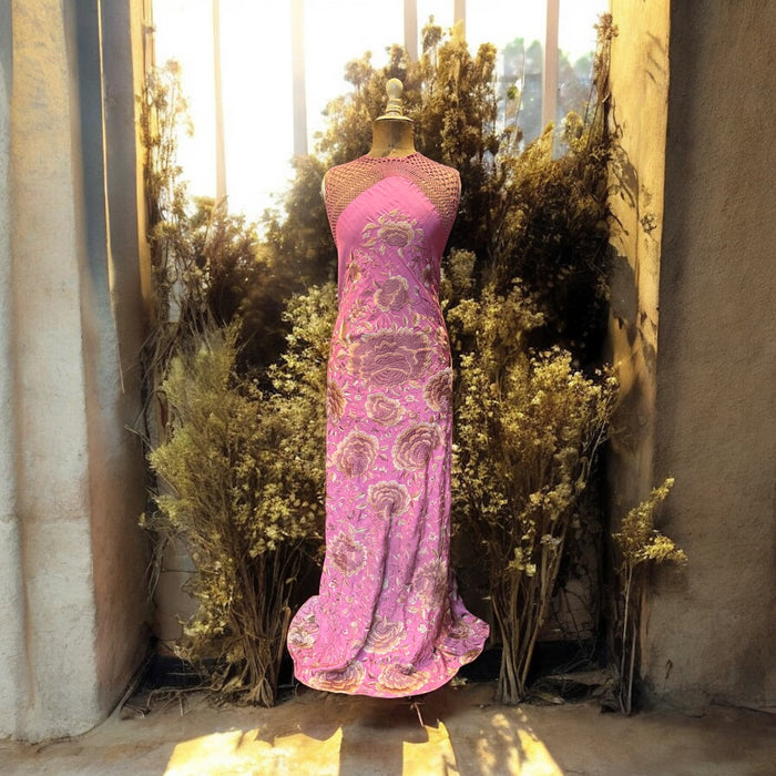 Magnolia, reworked 40s floral embroidered piano shawl dress