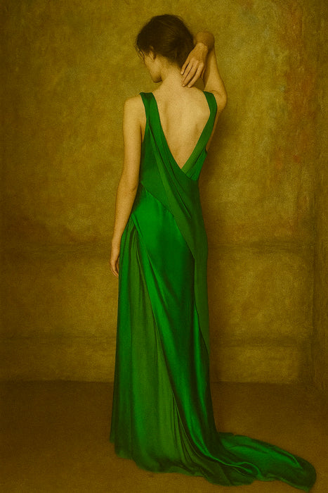 Ralph Lauren, green silk tiered silk dress