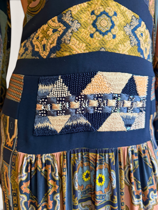 Etro, Fall 2015, runway geometric print beaded long jersey dress