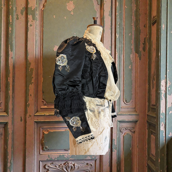 Jolene, embellished Victorian silk and lace button sleeve jacket