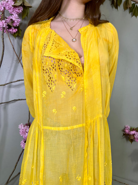 Lupa, yellow hand dyed Victorian day dress