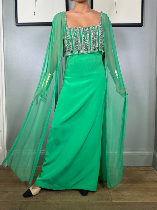 Arianna, jewel green 60s beaded dress