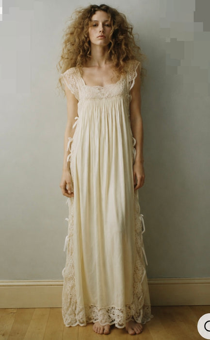 Beatrice, 1930s cream silk and lace side tie dress