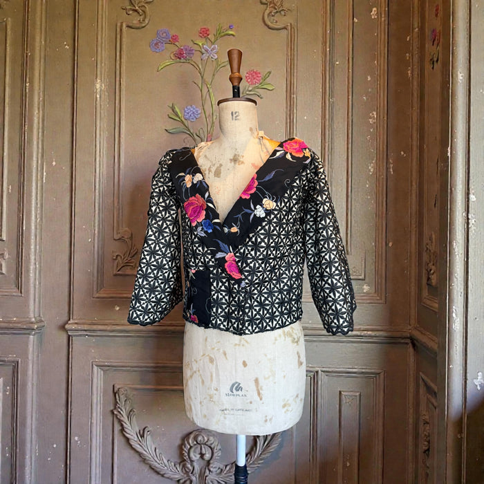Jade, reworked vintage silk floral jacket with flare sleeves