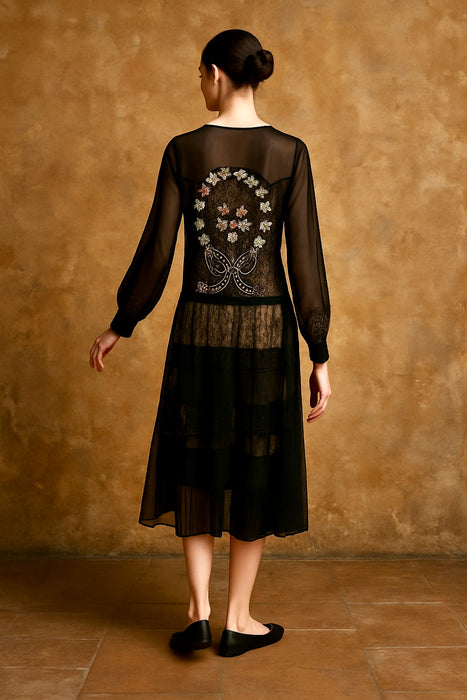Orla, 30s silk and lace embroidered dress