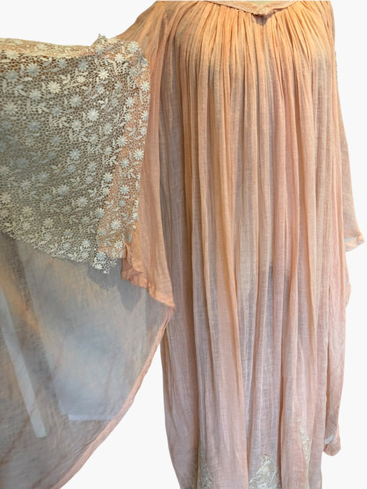Aurora, 70s hand dyed cheesecloth and lace angel sleeve kaftan