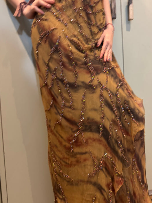 Glory, vintage animal print beaded bias cut silk chiffon dress